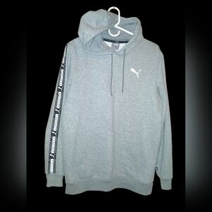 Men's Puma Hoodie Gray With Black + White Striped Logo On Sleeves Size Small